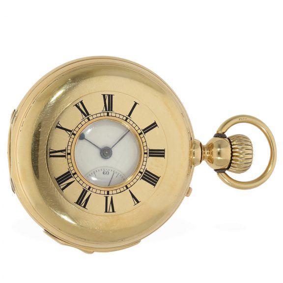 Swiss 18 Carat half hunter cased pocket watch with repeater Circa 1890