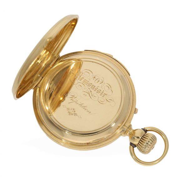 Swiss 18 Carat half hunter cased pocket watch with repeater Circa 1890 Swiss 18 Carat half hunter cased pocket watch with repeater Circa 1890