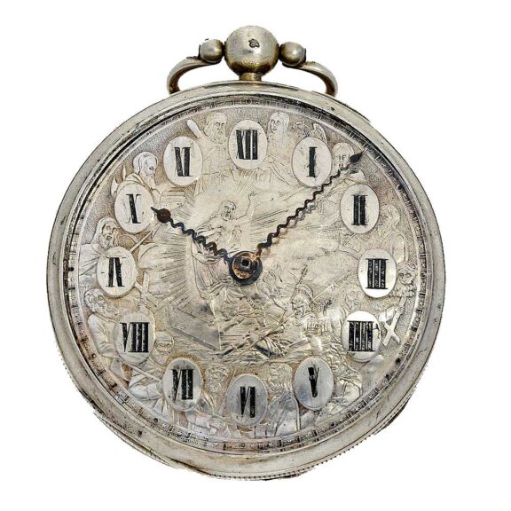 Big silver verge watch with very rare dial Circa 1800