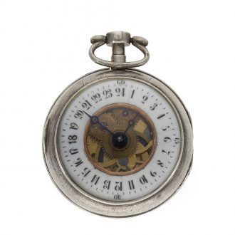 Swiss silver double sided pocket watch with 24h dial Circa 1780 Swiss silver double sided pocket watch with 24h dial Circa 1780