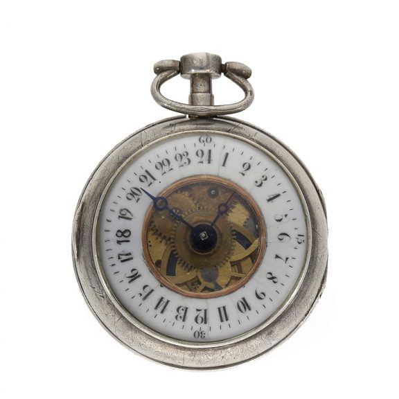Swiss silver double sided pocket watch with 24h dial Circa 1780 Swiss silver double sided pocket watch with 24h dial Circa 1780