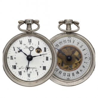 Swiss silver double sided pocket watch with 24h dial Circa 1780 Swiss silver double sided pocket watch with 24h dial Circa 1780
