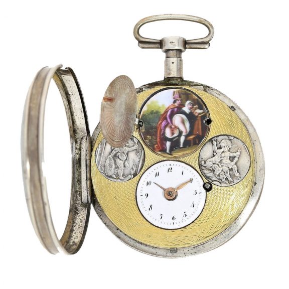 Swiss silver verge watch with hidden erotic scene Circa 1790 Swiss silver verge watch with hidden erotic scene Circa 1790