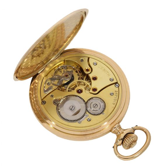 Swiss 14 carat gold top quality full hunter with gold chain Circa 1900 Swiss 14 carat gold top quality full hunter with gold chain Circa 1900