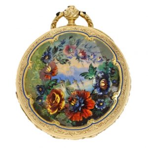 Rare gold Swiss with decorative enamel painting Circa 1900