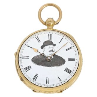 English gold watch with rare enamel painting on dial Circa 1896