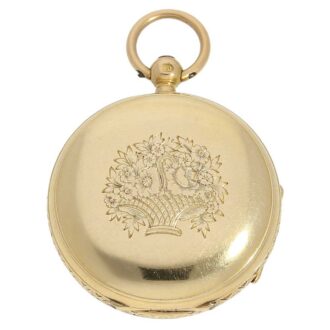 English gold watch with rare enamel painting on dial Circa 1896