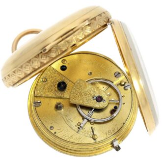 English gold watch with rare enamel painting on dial Circa 1896