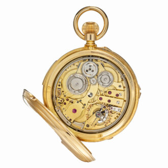 Swiss gold minute repeater with 3 complications Circa 1880-83 Swiss gold minute repeater with 3 complications Circa 1880-83