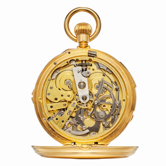 Swiss gold minute repeater with 3 complications Circa 1880-83 Swiss gold minute repeater with 3 complications Circa 1880-83
