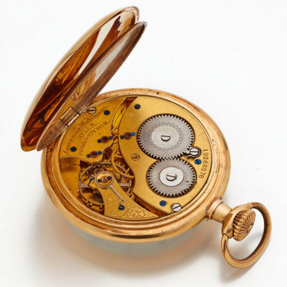 American lever watch in a gold open faced case Circa 1910 American lever watch in a gold open faced case Circa 1910