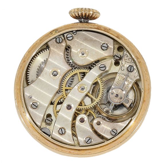 Rare Swiss 14 carat gold lever buttonhole watch Circa 1900 Rare Swiss 14 carat gold lever buttonhole watch Circa 1900