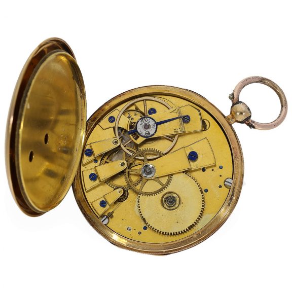 18 Carat gold Swiss watch jumping hour and retrograde seconds Circa 1820 18 Carat gold Swiss watch jumping hour and retrograde seconds Circa 1820