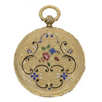 Swiss 18 carat gold and enamel miniature watch Circa 1830