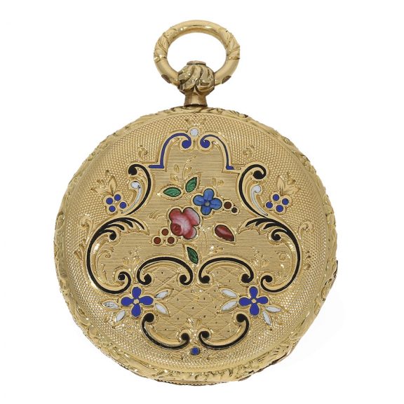 Swiss 18 carat gold and enamel miniature watch Circa 1830 Swiss 18 carat gold and enamel miniature watch Circa 1830
