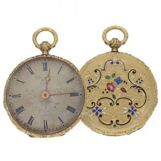 Swiss 18 carat gold and enamel miniature watch Circa 1830
