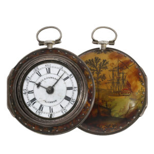 English large verge watch with tortoiseshell magnifying glass painting Circa 1760