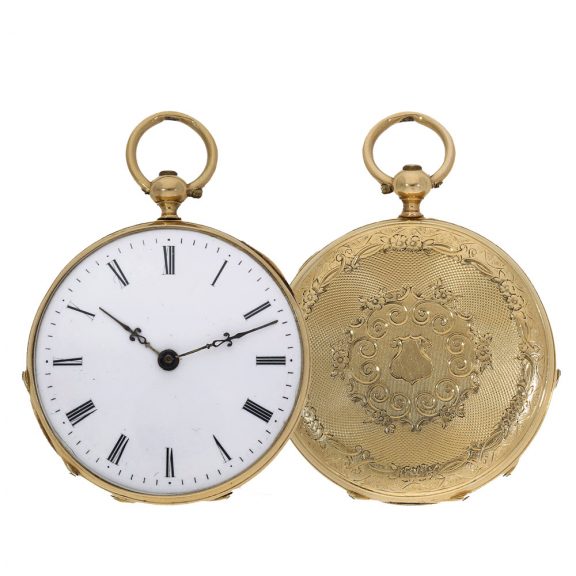 Swiss 18K gold key wind cylinder pocket watch Circa 1860 Swiss 18K gold key wind cylinder pocket watch Circa 1860