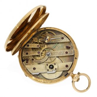 Swiss 18K gold key wind cylinder pocket watch Circa 1860
