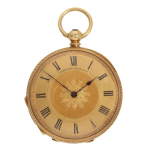 English 18 carat gold pocket watch with original box and key Circa 1870