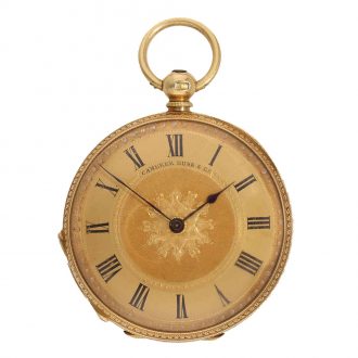 English 18 carat gold pocket watch with original box and key Circa 1870