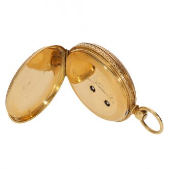 English 18 carat gold pocket watch with original box and key Circa 1870