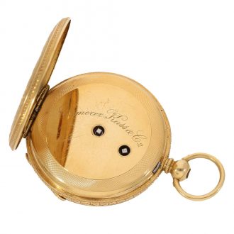 English 18 carat gold pocket watch with original box and key Circa 1870
