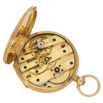 English 18 carat gold pocket watch with original box and key Circa 1870