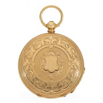 English 18 carat gold pocket watch with original box and key Circa 1870