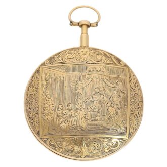 Swiss verge watch with date and rare engraved scene Circa 1780