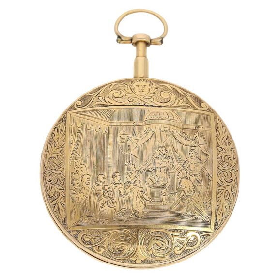 Swiss verge watch with date and rare engraved scene Circa 1780 Swiss verge watch with date and rare engraved scene Circa 1780