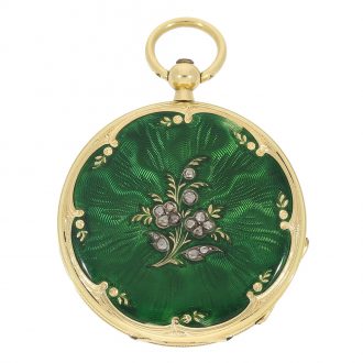 Swiss early gold enamel Lépine set with diamonds Circa 1865