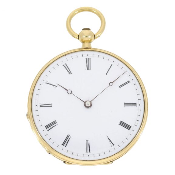 Swiss early gold enamel Lépine set with diamonds Circa 1865