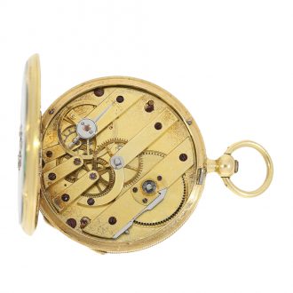 Swiss early gold enamel Lépine set with diamonds Circa 1865