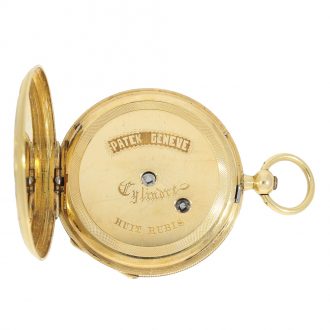 Swiss early gold enamel Lépine set with diamonds Circa 1865