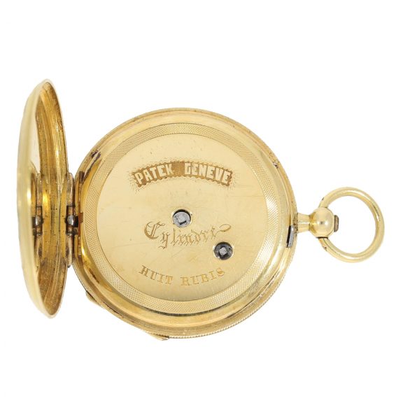 Swiss early gold enamel Lépine set with diamonds Circa 1865 Swiss early gold enamel Lépine set with diamonds Circa 1865