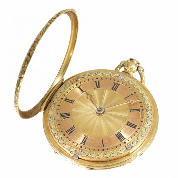 18 Carat gold verge watch with four colour gold dial Circa 1830 18 Carat gold verge watch with four colour gold dial Circa 1830