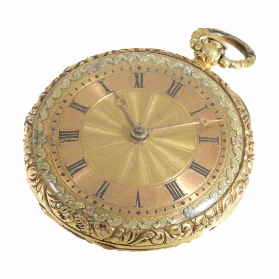 18 Carat gold verge watch with four colour gold dial Circa 1830 18 Carat gold verge watch with four colour gold dial Circa 1830