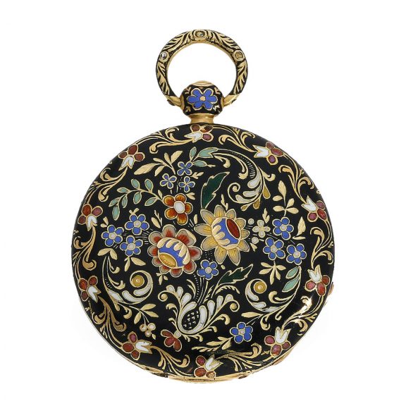Extremely beautiful 18 Carat gold Swiss lépine with enamel case Circa 1820 Extremely beautiful 18 Carat gold Swiss lépine with enamel case Circa 1820