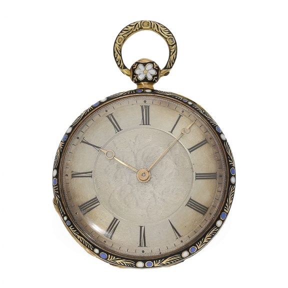 Extremely beautiful 18 Carat gold Swiss lépine with enamel case Circa 1820