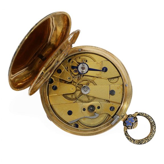 Extremely beautiful 18 Carat gold Swiss lépine with enamel case Circa 1820 Extremely beautiful 18 Carat gold Swiss lépine with enamel case Circa 1820
