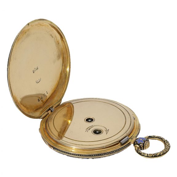 Extremely beautiful 18 Carat gold Swiss lépine with enamel case Circa 1820 Extremely beautiful 18 Carat gold Swiss lépine with enamel case Circa 1820