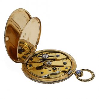 Extremely beautiful 18 Carat gold Swiss lépine with enamel case Circa 1820