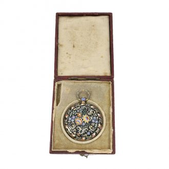 Extremely beautiful 18 Carat gold Swiss lépine with enamel case Circa 1820