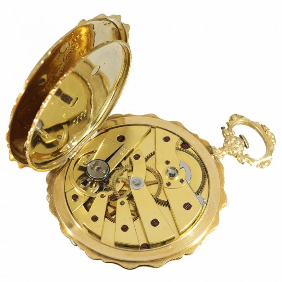 Swiss early 18 carat gold full hunter cased watch Circa 1830 Swiss early 18 carat gold full hunter cased watch Circa 1830