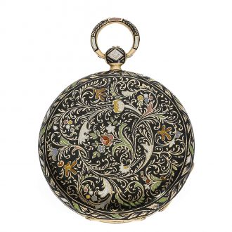 Swiss 18 Carat gold fine lépine with wonderful gold enamel case Circa 1830