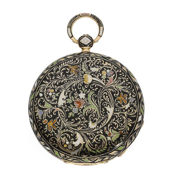Swiss 18 Carat gold fine lépine with wonderful gold enamel case Circa 1830 Swiss 18 Carat gold fine lépine with wonderful gold enamel case Circa 1830
