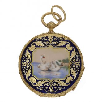 Swiss 18 carat gold and enamel lépine cylinder watch Circa 1840