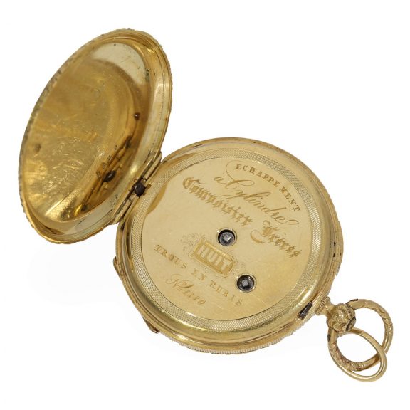 Swiss 18 carat gold and enamel lépine cylinder watch Circa 1840 Swiss 18 carat gold and enamel lépine cylinder watch Circa 1840
