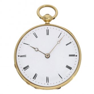 Swiss 18 carat gold miniature lépine watch with jasper case Circa 1820